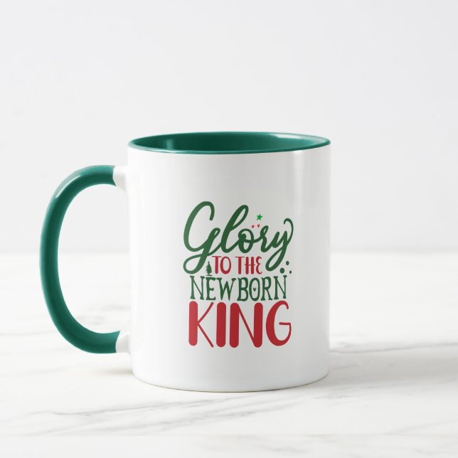 Simple Festive Christmas Glory to the Newborn King Mug (Left)