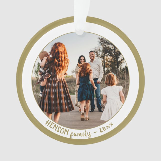 Simple Festive Golden Christmas Family Photo Ornament (Front)