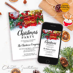 Simple Festive Holly Berries Christmas Party Invitation