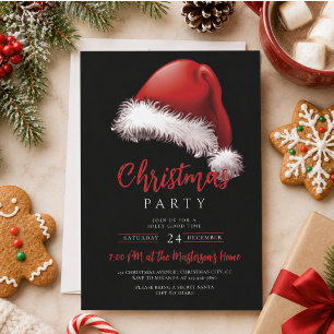 Simple Festive Santa Hat Christmas Party Invitation