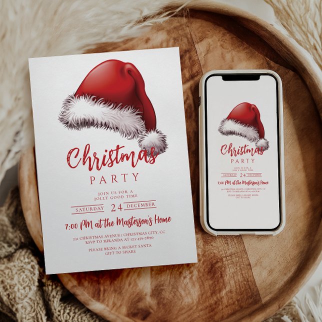 Simple Festive Santa Hat Christmas Party Invitation (Creator Uploaded)