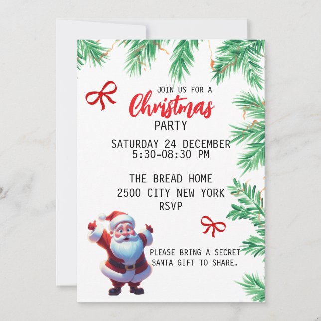 simple festive santa node christmas invitations (Front)