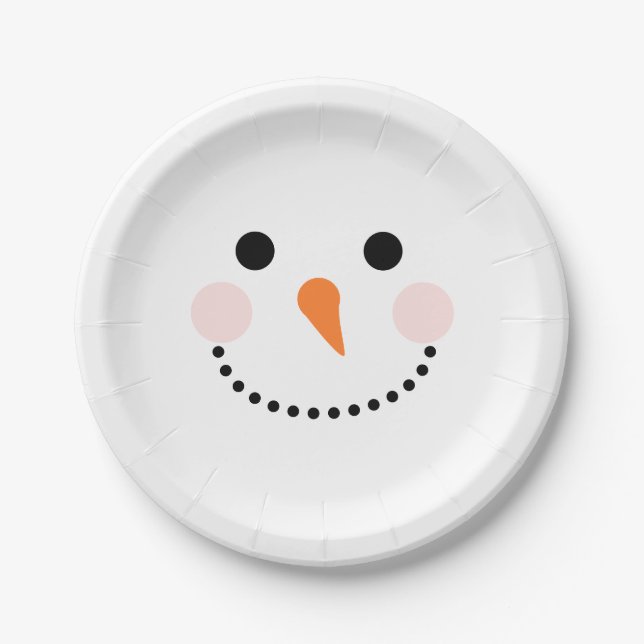 Simple Festive Snowman Face Paper Plate (Front)