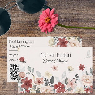 Simple Field of Wildflowers with QR Code Business Card