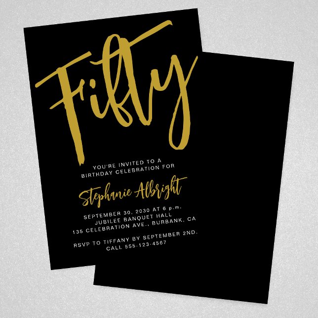 Simple Fiftieth Gold Script 50th Birthday Party Invitation (Creator Uploaded)