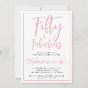 Simple Fifty and Fabulous Pink 50th Birthday Party Invitation