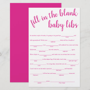 Simple Fill in the Blanks Hot Pink Shower Game