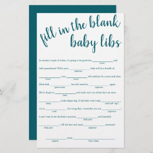 Simple Fill in the Blanks Teal Aqua Shower Game