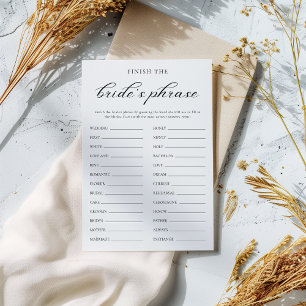 Simple Finish the Bride's Phrase Bridal Game Card