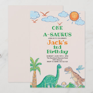 Simple First 1st Birthday Dinosaur  Invitation