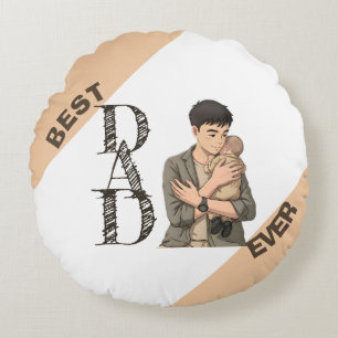 Simple First Father’s Day Anime Style Round Cushion