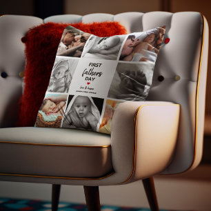 Simple First Father's Day Picture Collage Daddy Cushion