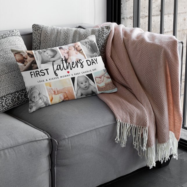Simple First Father's Day Picture Collage | Daddy Lumbar Cushion (Creator Uploaded)