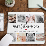 Simple First Father's Day Picture Collage | Daddy Mouse Pad<br><div class="desc">Create your very own special first fathers day gift with this cute picture collage mouse pad. Featuring 8 square photographs and the text 'First Father's Day', the word Father is in modern script, a cute little red heart that can be changed to any colour, love & kisses and name/s. All...</div>