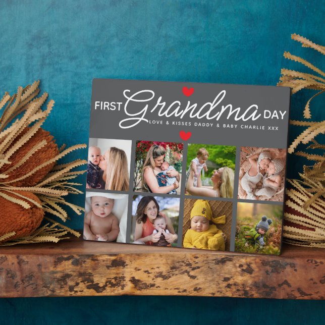 Simple First Grandma Day Photo Collage Plaque (Side)