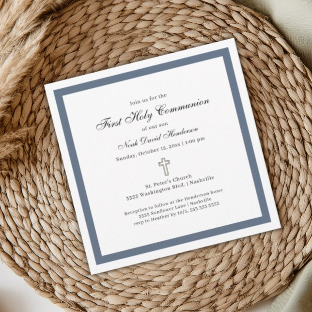 Simple First Holy Communion Blue White Invitation (Creator Uploaded)