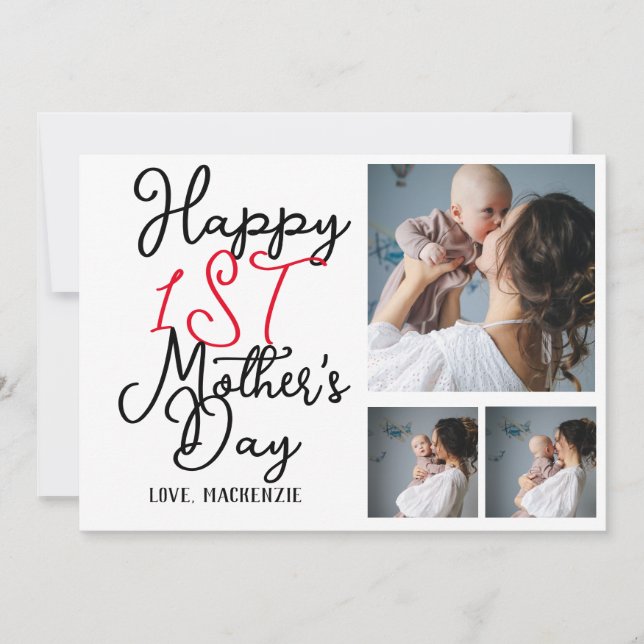 Simple first Mother Days Gift Three Photo Collage Holiday Card (Front)