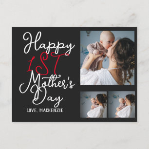 Simple first Mother Days Gift Three Photo Collage  Holiday Postcard