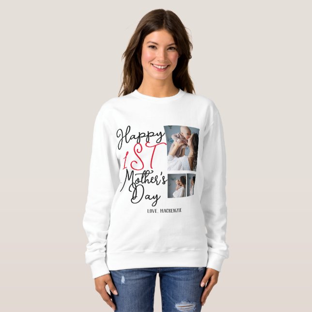 Simple first Mother Days Gift Three Photo Collage Sweatshirt (Front Full)