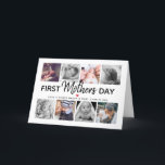 Simple First Mother's Day Picture Collage | Mummy Holiday Card<br><div class="desc">Create your very own special first Mothers day greeting card. Featuring 8 square photographs and the text 'First Mother's Day', the word Mother is in modern script, a cute little red heart that can be changed to any colour, love & kisses and name/s. All text can be customised in size,...</div>