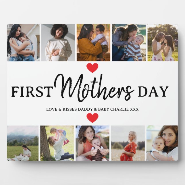 Simple First Mother's Day Picture Collage  Plaque (Front)