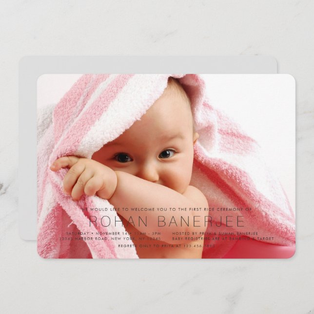 Simple First Rice Ceremony Annaprashan Invitation (Front/Back)