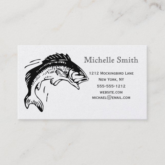 Simple Fish Silver Platinum Fishing Business Card (Front)