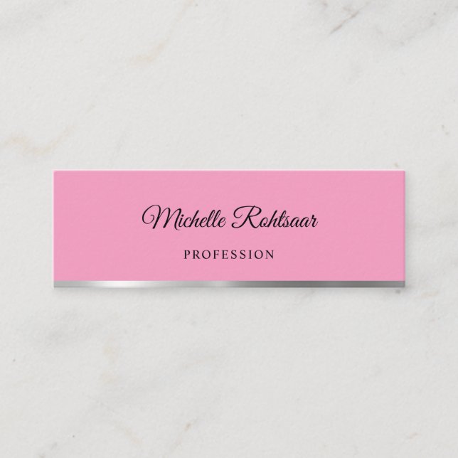 Simple Flamingo Pink Metallic Mini Business Card (Front)