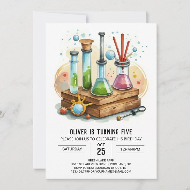 Simple Flask Chemistry Scientist Birthday Invitation (Front)