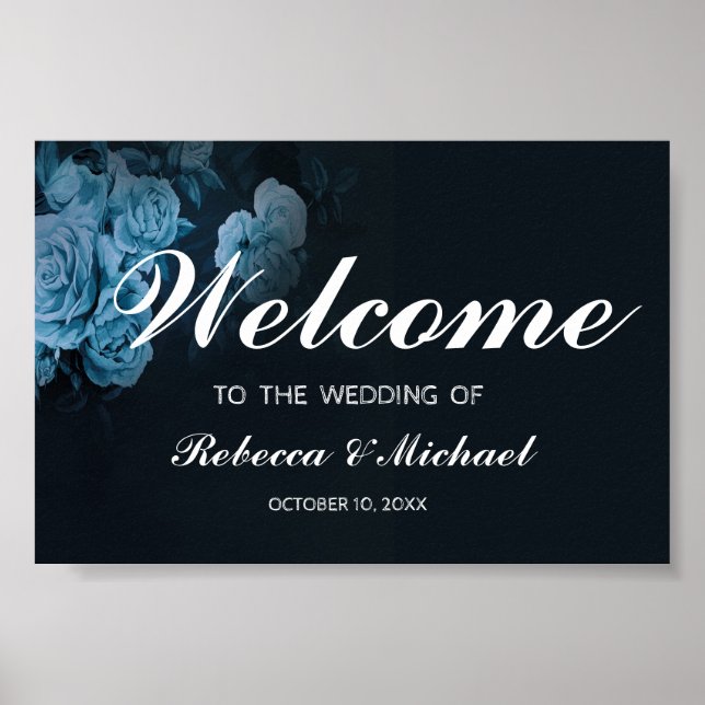 Simple Flora Gold Geometric Frame Wedding Welcome  Poster (Front)