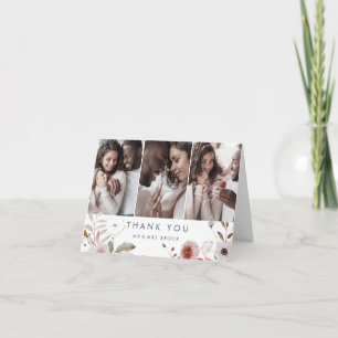 Simple Floral 3 Photo Template Thank You Card