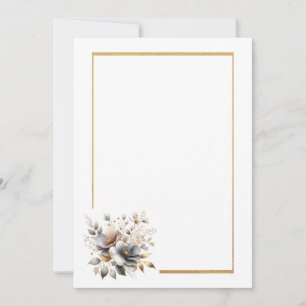Simple Floral and Gold Frame Blank Wedding  Invitation