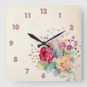 Simple Floral Background Drawing Square Wall Clock