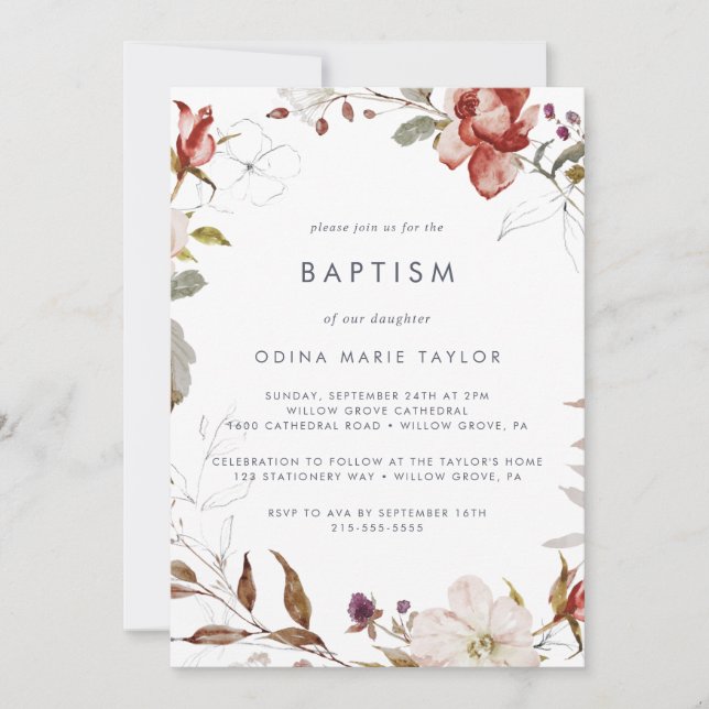 Simple Floral Baptism Invitation (Front)