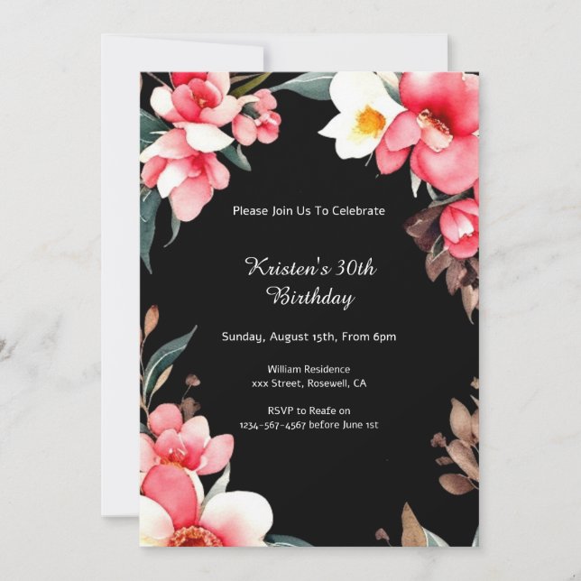 Simple Floral Birthday Invitation (Front)