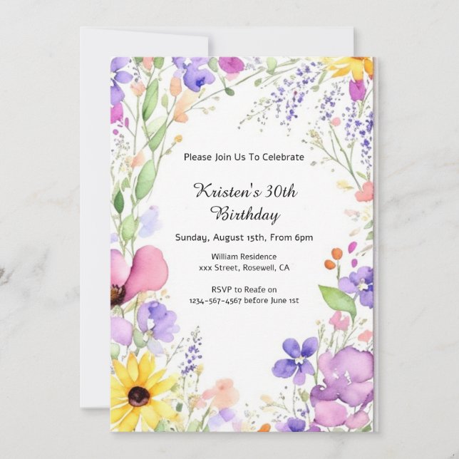 Simple Floral Birthday Invitation (Front)