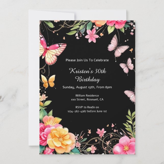Simple Floral Birthday Invitation (Front)