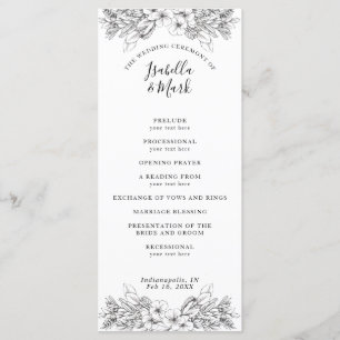 Simple Floral Black and White Wedding Program Programme