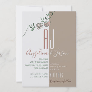 Simple Floral Blush Pink Green Terracotta Wedding Invitation
