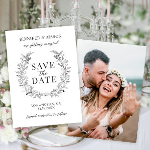 Simple floral boho Save the Date photo invitation