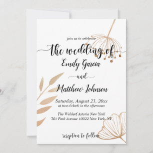 Simple Floral Botaniqe Gold Foil Wedding Invitation