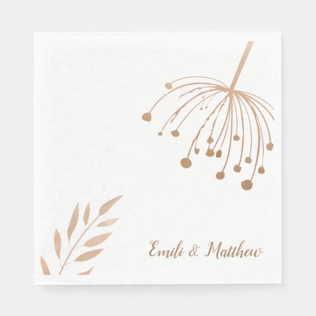 Simple Floral Botaniqe Gold Foil Wedding Napkin (Front)