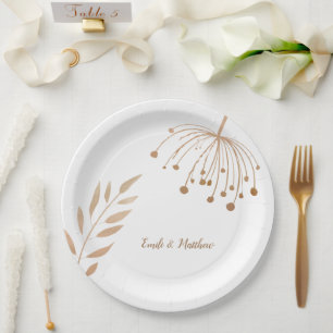 Simple Floral Botaniqe Gold Foil Wedding Paper Plate