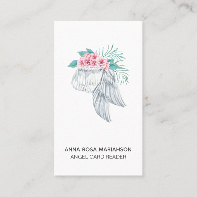 *~*  Simple Floral Bouquet Angel Wing Business Card (Front)