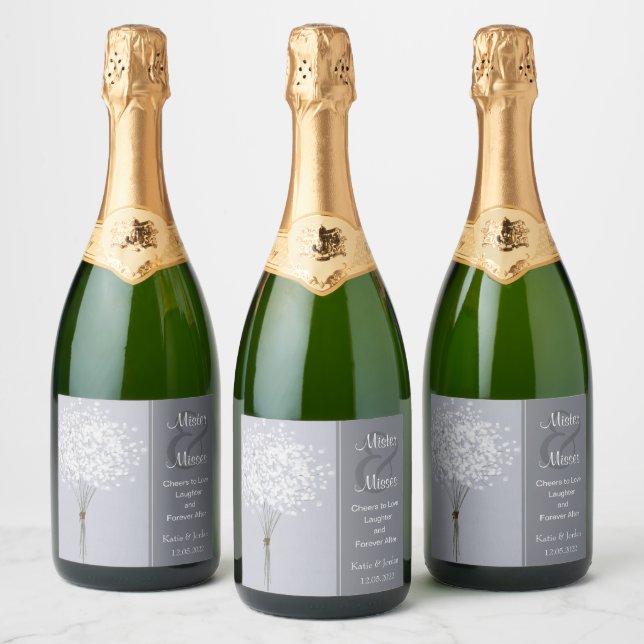 Simple Floral Bouquet  Sparkling Wine Label (Bottles)