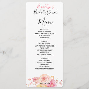 Simple Floral Bridal Shower Menu Card