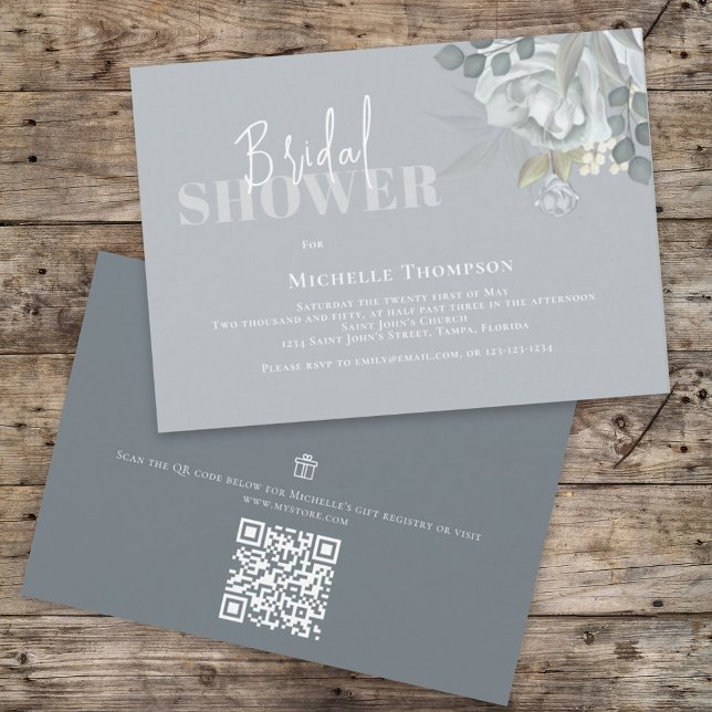 Simple Floral Bridal Shower QR Code Gift Registry Invitation (Creator Uploaded)