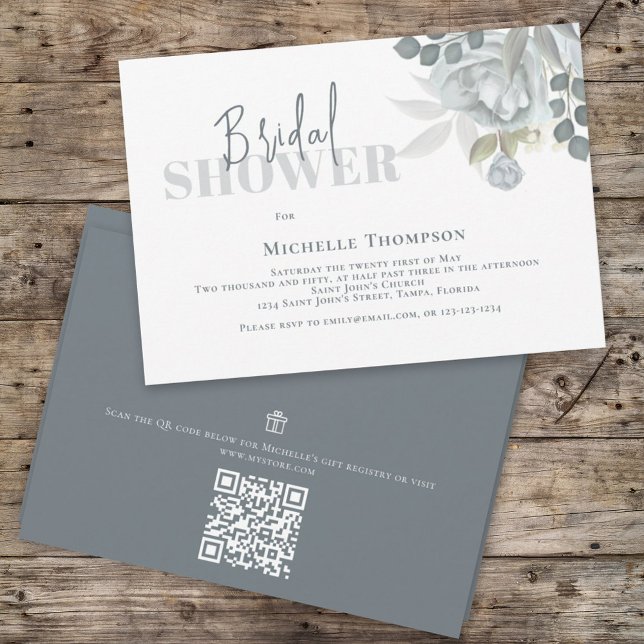 Simple Floral Bridal Shower QR Code Gift Registry Invitation (Creator Uploaded)