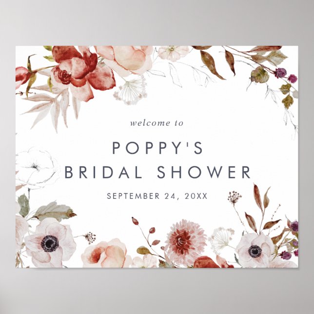 Simple Floral Bridal Shower Welcome Poster (Front)