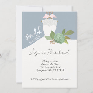 Simple Floral Bride Gown Bridal Shower  Invitation